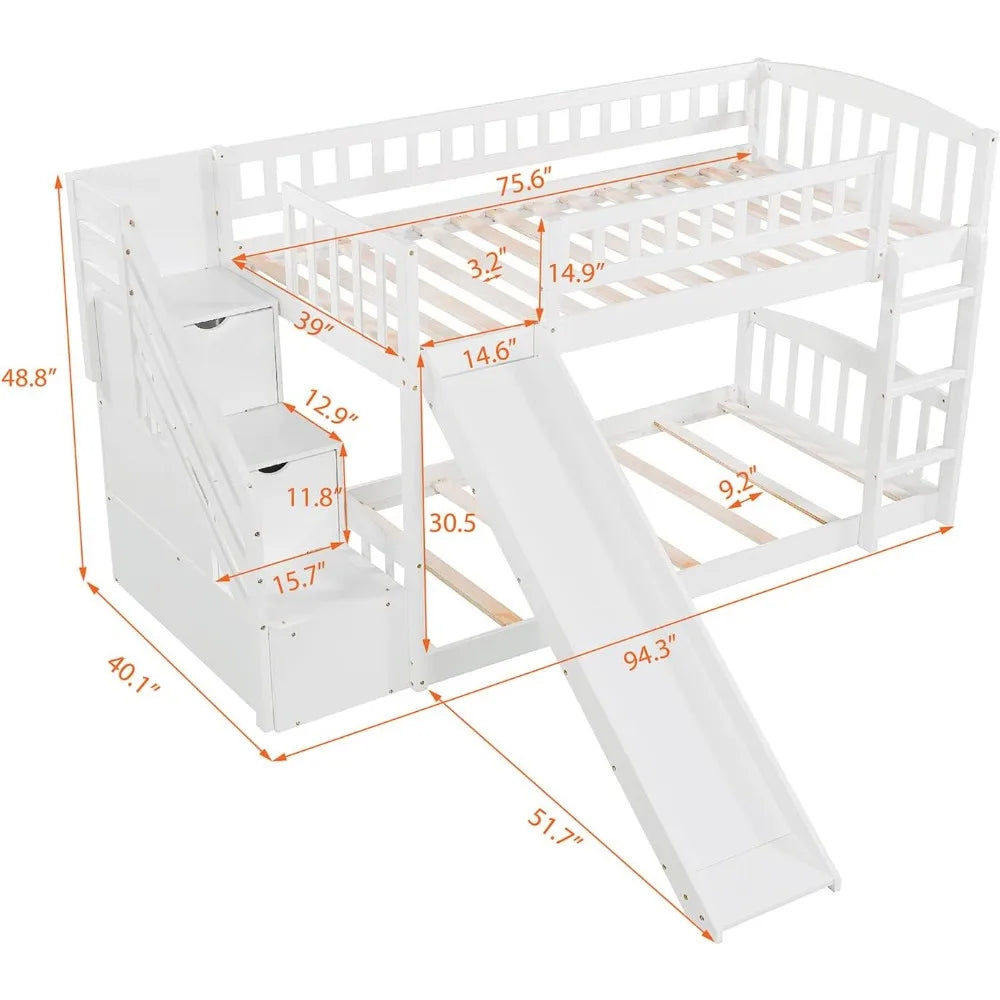 Bunk Beds with Slide Twin Over Twin Low Bunk Bed Frame
