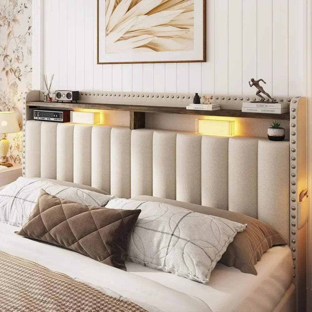 Bed Frame with 3 Drawers with Upholstered Headboard and Storage