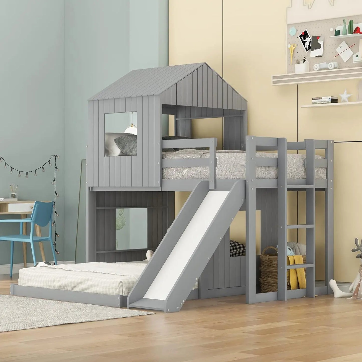 House Floor Bunk Beds with Slide