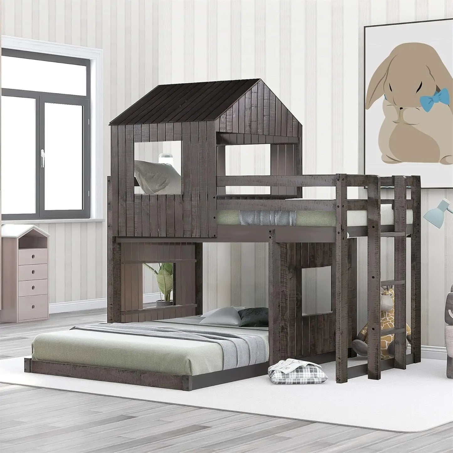 House Floor Bunk Beds with Slide