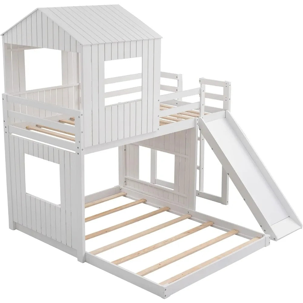 House Floor Bunk Beds with Slide