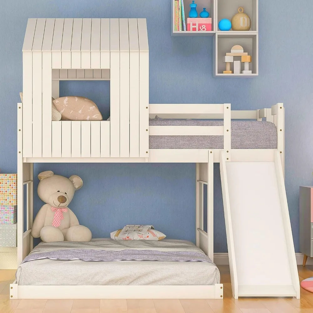 House Floor Bunk Beds with Slide