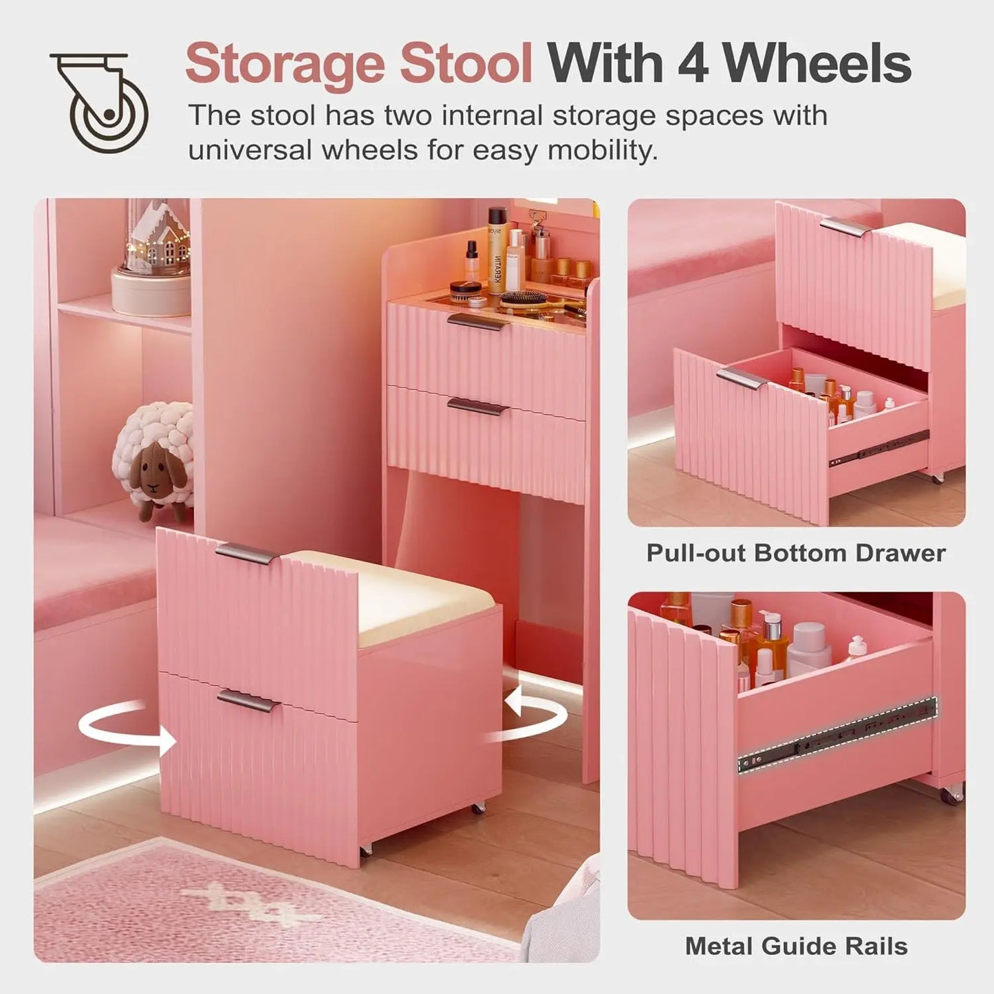 3 in 1 Small Vanity Desk with Plip Top Mirror,Makeup Vanity Set