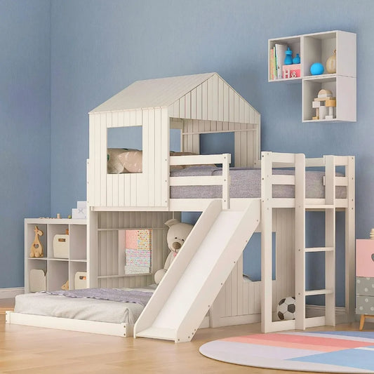 House Floor Bunk Beds with Slide