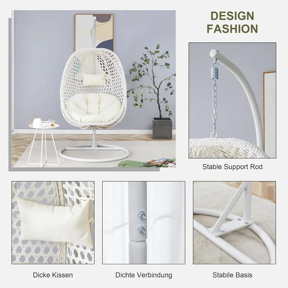 Oversized Rattan Hanging Egg Chair with Stand