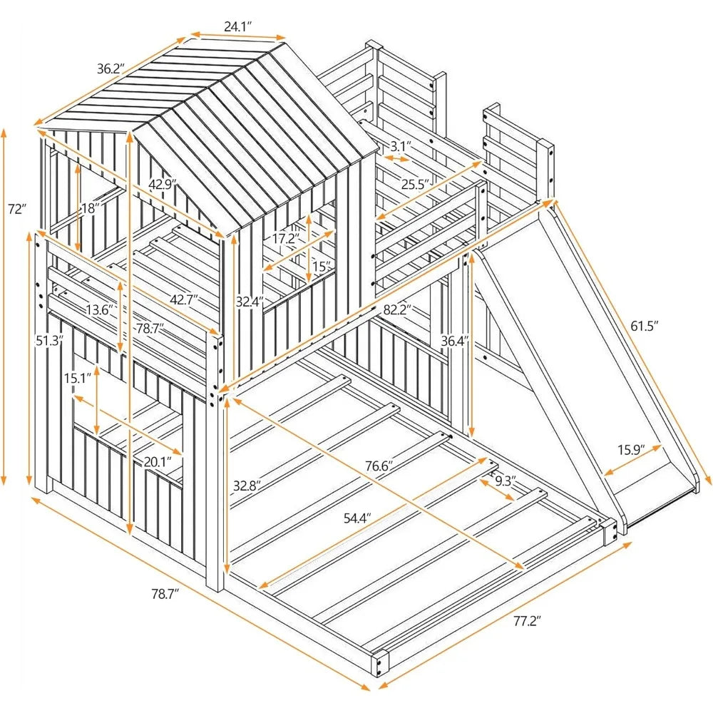 House Floor Bunk Beds with Slide