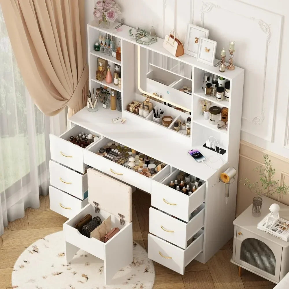 Air Dresser LED White Vanity Set With Stool