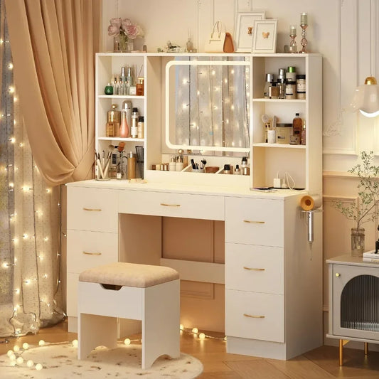 Air Dresser LED White Vanity Set With Stool