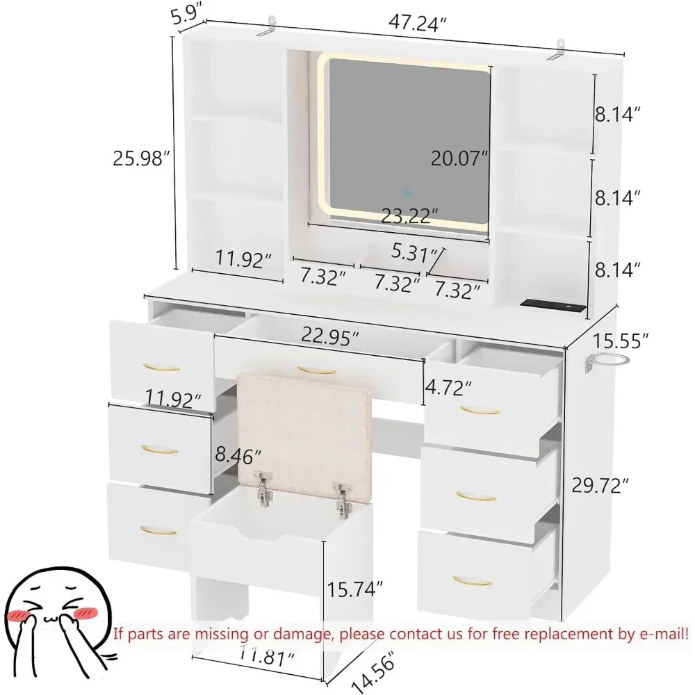 Air Dresser LED White Vanity Set With Stool