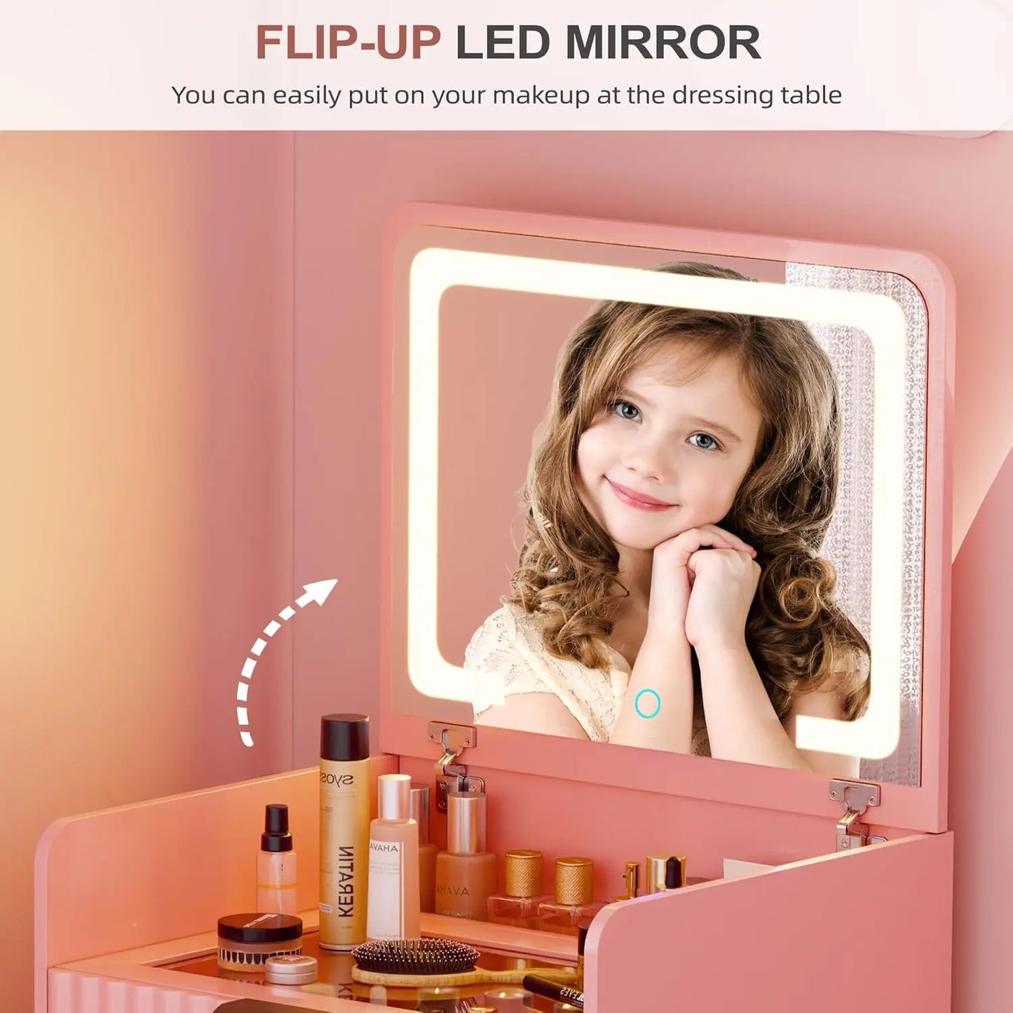 3 in 1 Small Vanity Desk with Plip Top Mirror,Makeup Vanity Set