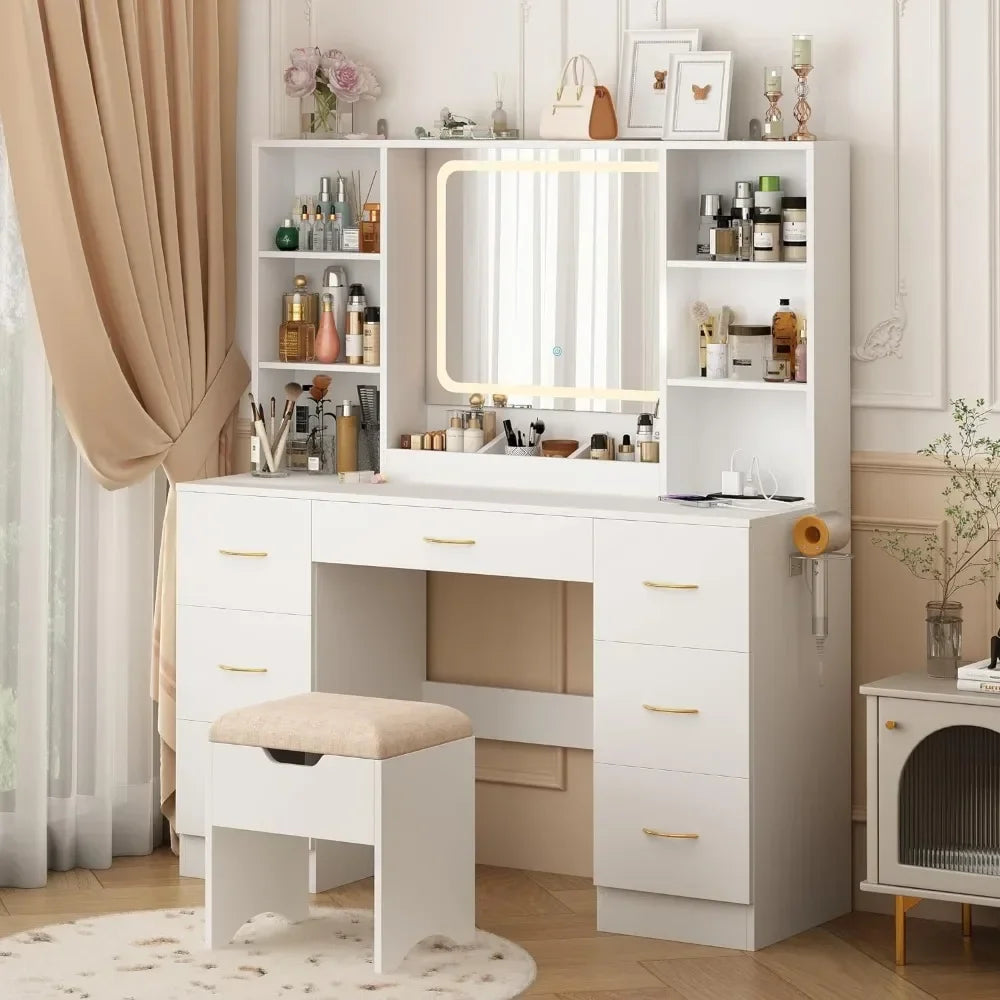 Air Dresser LED White Vanity Set With Stool