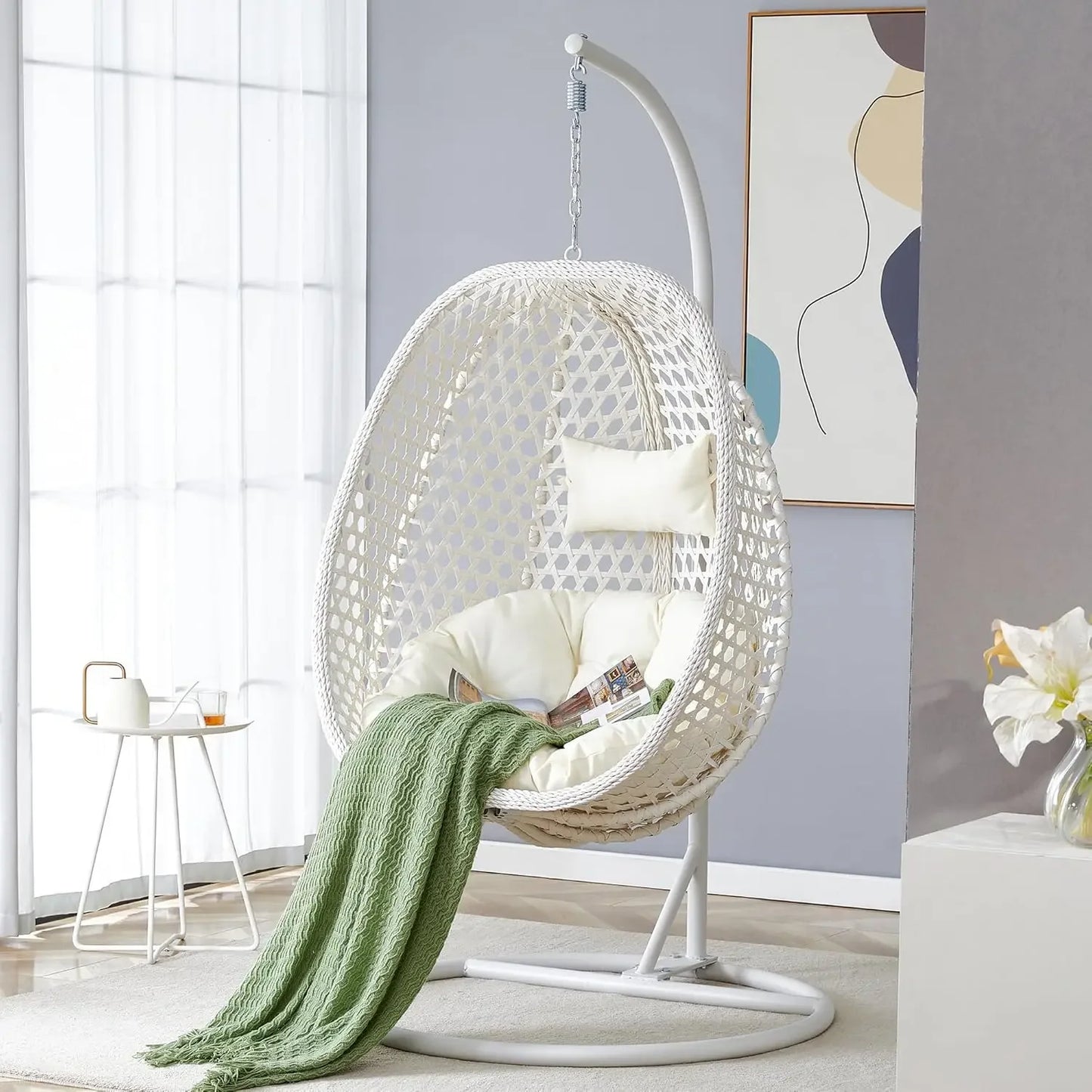 Oversized Rattan Hanging Egg Chair with Stand